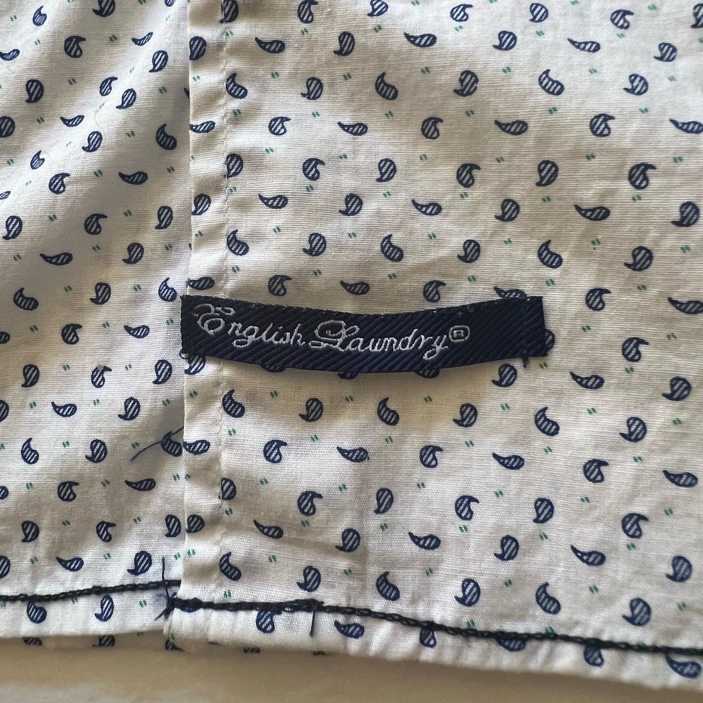 ENGLISH LAUNDRY BUTTON UP DRESS SHIRT WHITE W/ BLUE PATTERNS MENS SIZE MEDIUM - Picture 7 of 12